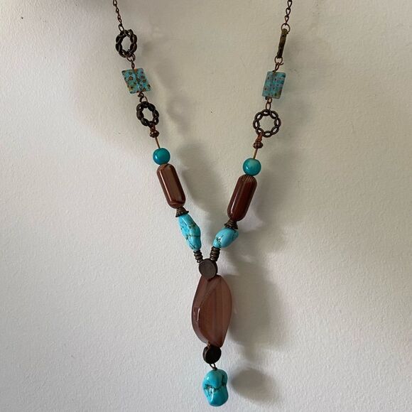 Bead and blue stone necklace vintage - Picture 1 of 6